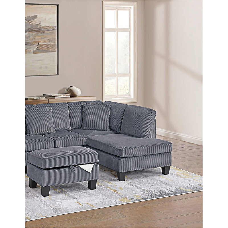 Sectional Set With Storage Ottoman, Dark Gray