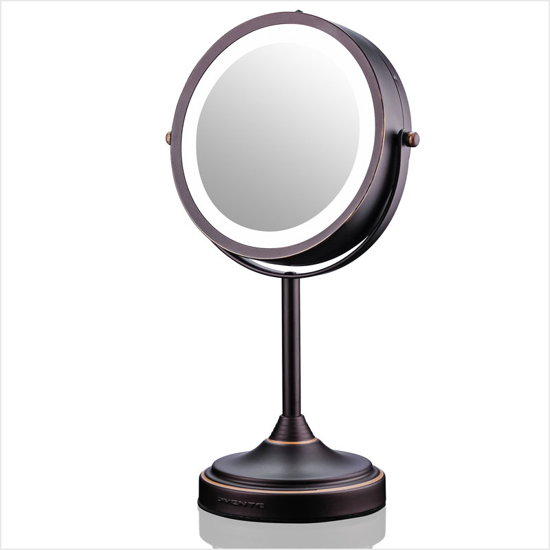 Miroir de maquillage lumineux 7 "avec grossissement 1X / 7X, miroir de coiffeuse sans fil à fixation sur table avec conception pivotante à 360 ° et anneau lumineux blanc cosmétique à double face, bronze antique MCT70ABZ1X7X