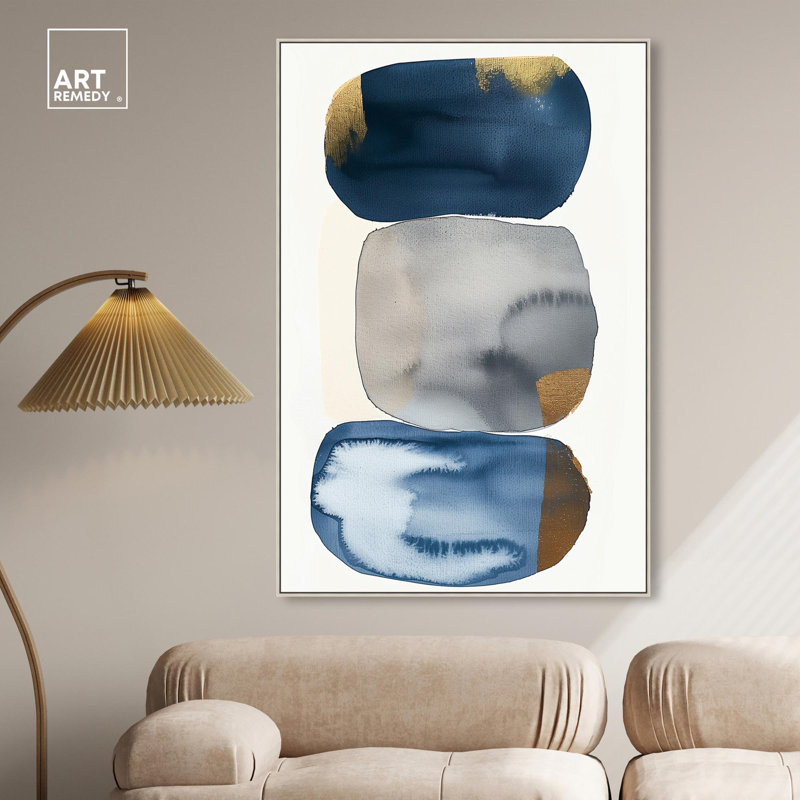Blue and Gold Abstract Canvas Art with Wooden Frame, 16" x 11"
