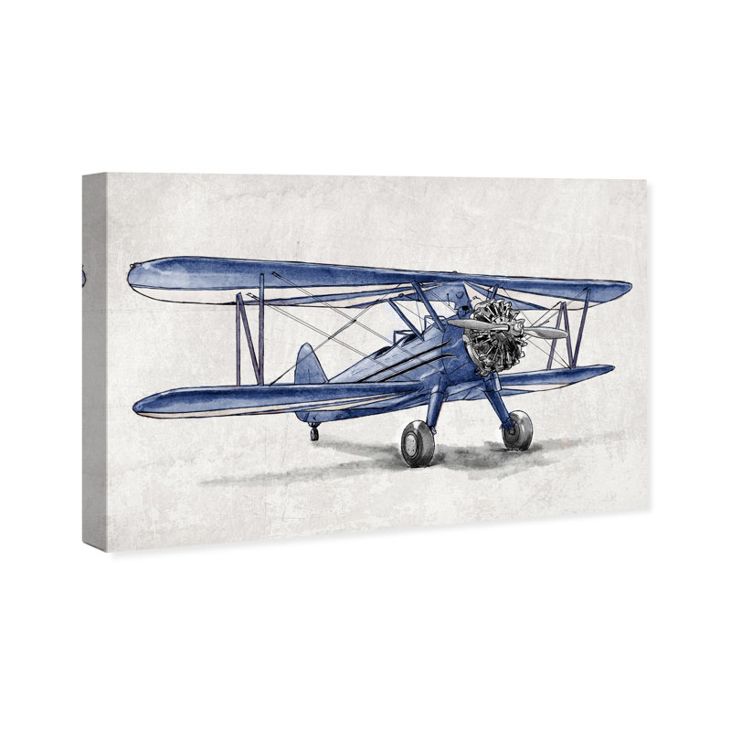 «Bertineke Transport Blue Vintage Aviator Airplanes», reproduction d'art sur toile, Toile tendue, H 30 po x l 45 po
