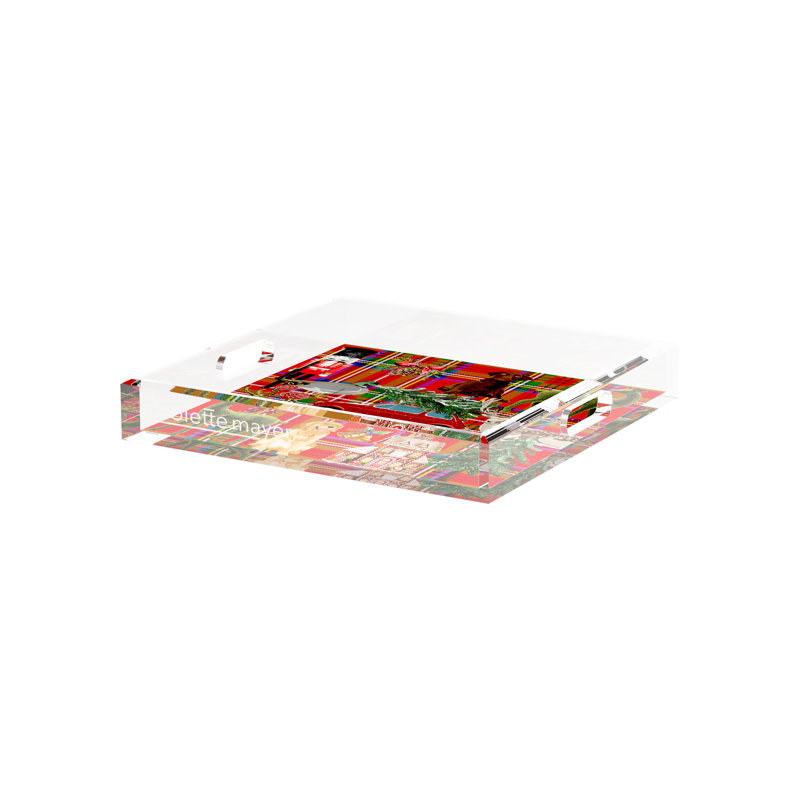 Acrylic Decorative Tray, Plaid , 12"W x 12"D x 2"H