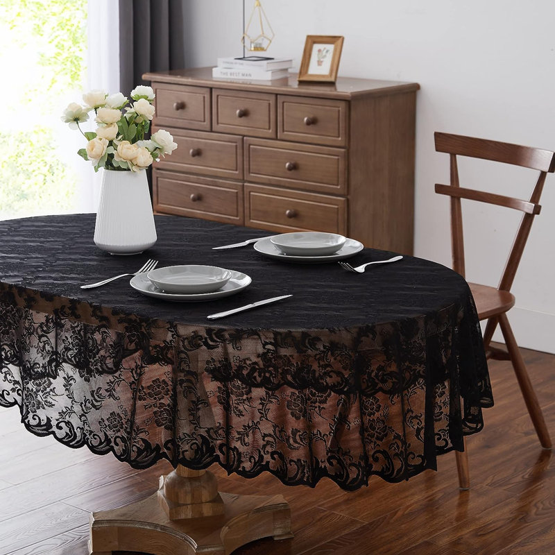 Dalainee Floral Oval Lace Tablecloth for Wedding or Special Occasions, 72" x 54", Black