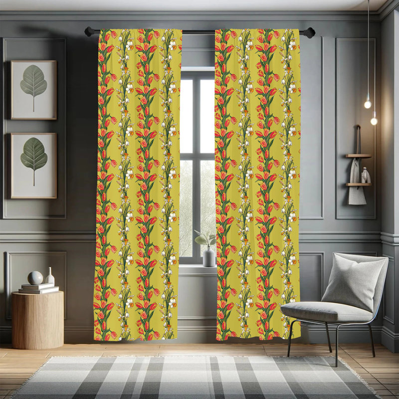 Khaki Multicolor Floral Polyester Rod Pocket Curtain Panels