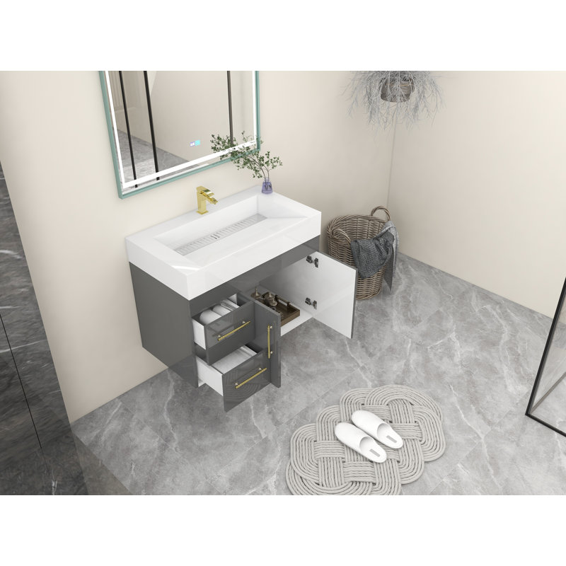 Base de meuble-lavabo simple 36 po seulement, Gris ultrabrillant