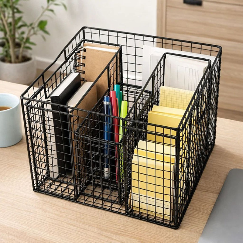 Nesting Storage Baskets,  Set of 4 Bins, Black Mesh Metal