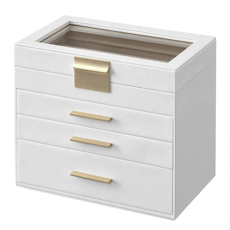 Wood Jewellery Box +, White/Golden