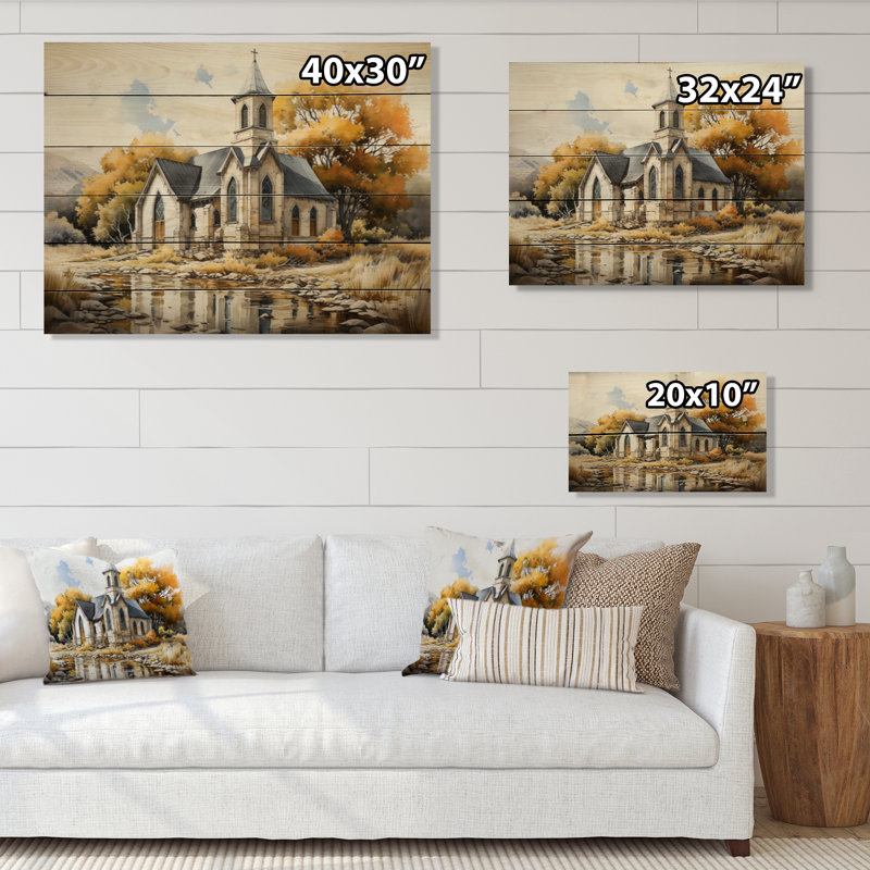 Sezer Lansdcape Church Tranquil Abode III sur impression sur bois, H 10 po x l 20 po x P 0,78 po