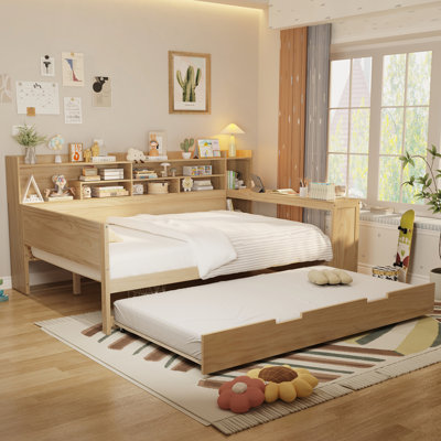 Wooden Full Size Daybed with Storage Shelves