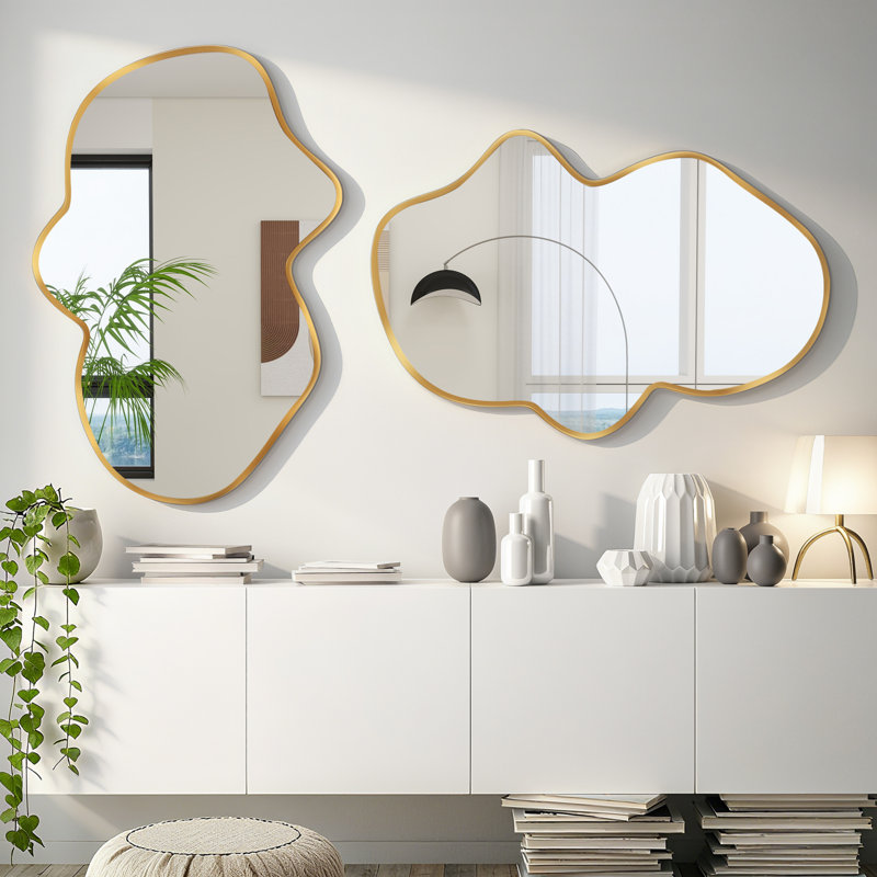 Miroir mural asymétrique, Doré, 39 po x 24 po