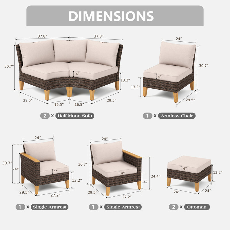 Ensemble de conversation modulaire avec coussins Argyri, Beige