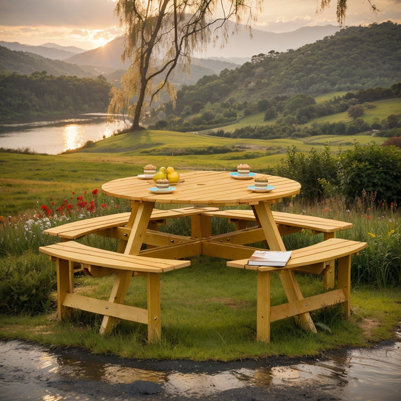 Ensemble de table d'extérieur Jagur pour 6 personnes 35,5 L, Naturel, 4