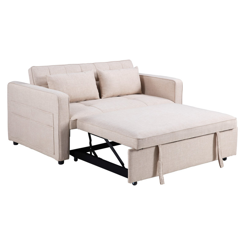 Canapé-lit en lin doux avec coussins décoratifs de 55,5 po de largeur Dewart (ensemble de 2), Beige