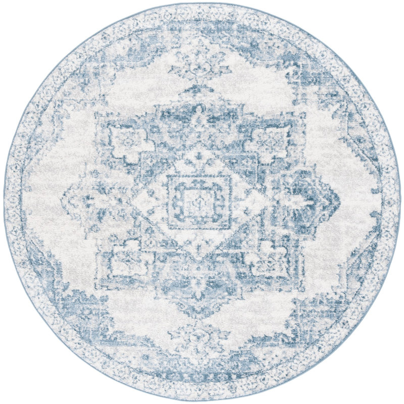 Lowrey Blue/White Rug, Round 6'7"