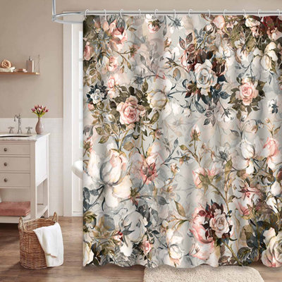 Colorful Flower Floral Vintage White Roses Baroque Victorian with 12 Hooks