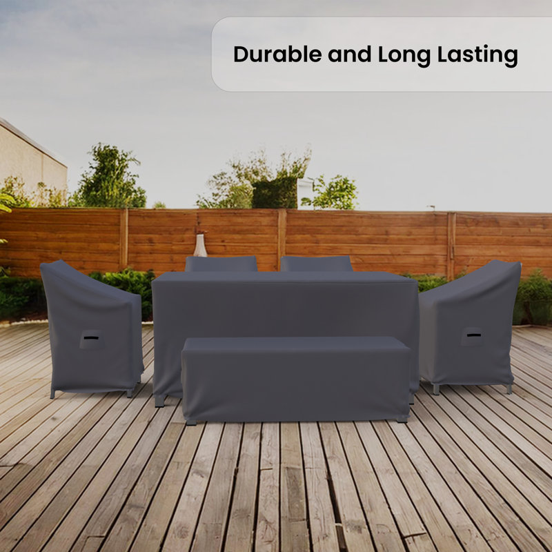 Ketterman Travira Outdoor Dining Set Cover For 6-Person Rectangular Patio Dining Set, Water-Repellent UV-Resistant Polyester With Tie-Downs