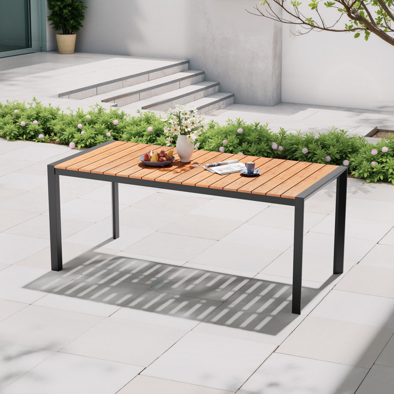 71.4’‘ L  Rectangular Outdoor Dining Table with Umbrella Hole and Aluminum Frame  , Brown, 29.4" H x 71.4" W x 32.8" D