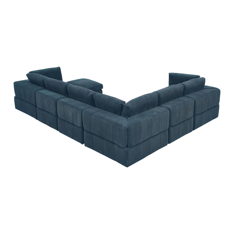 Canapé d'angle modulaire réversible Aneea avec pouf, Velours côtelé bleu foncé, 33 po H x 132 po L x 104 po P