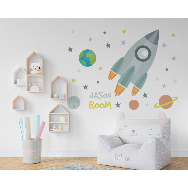 Grand nom fusée décalcomanie murale planète autocollant mural Constellation Art Space vinyle autocollant mural fusée chambre cadeaux vinyle autocollant 433RS