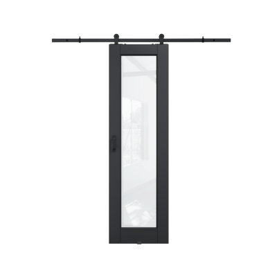 24in.x 80in.1 Lite Black Door Slab Prefinished Surface With All Barn Door Hardware Kit