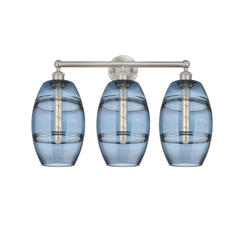 Éclairage pour meuble-lavabo à 3 lumières à intensité variable Kusham, Bleu princesse, Nickel satiné