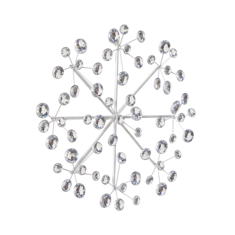 Metal Starburst Silver Wall Decor with Crystal Embellishment, 16" H x 16" W x 2" D