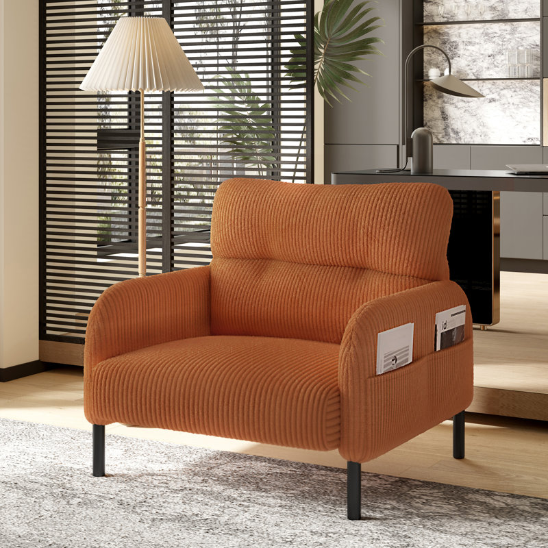 Fauteuil capitonné en velours côtelé de 26,4 po de largeur, Orange