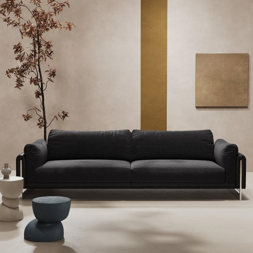 Wrought Studio™ Mid-Century Washable High-Leg Black Minimalist Sof ...