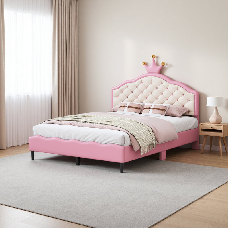 Lit princesse en cuir PU avec tête de lit, Lit double