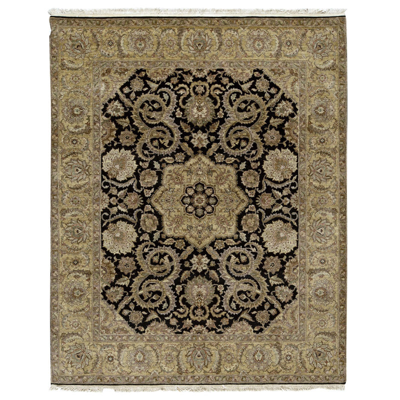 High-Quality Hand-Knotted Black And Gold Area Rug