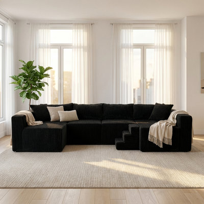 Canapé d'angle modulaire en forme de U, sans accoudoirs ni ossature apparente – module à un seul côté