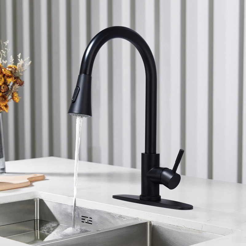Robinet de cuisine monocommande à grande arche, robinet d'évier en acier inoxydable à 1 ou 3 trous, Noir mat