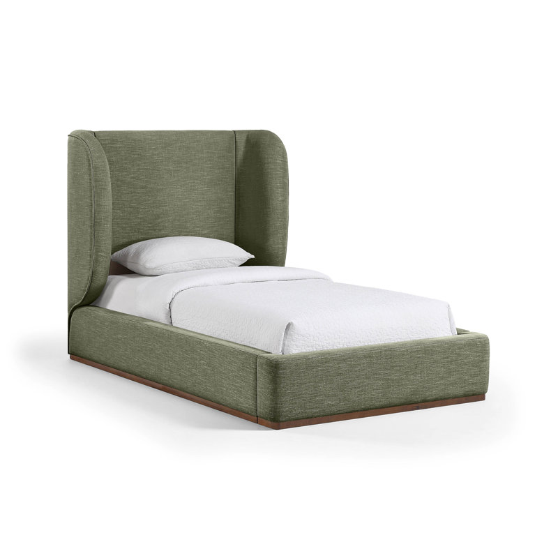 Lit tapissier Aurin Alpharetta, Brun noyer/vert olive, Lit simple