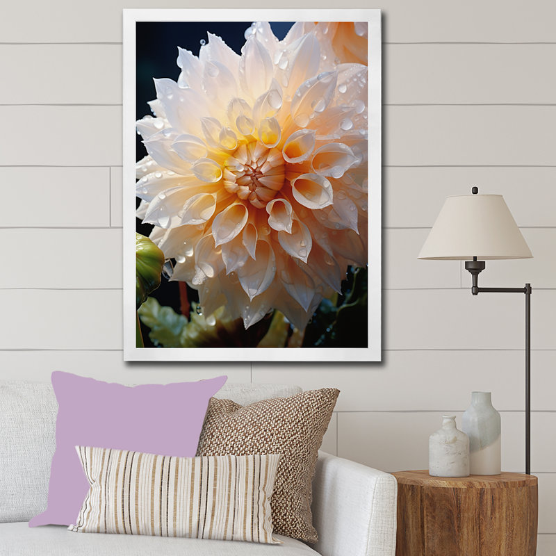 Sérénade florale orange sur toile, H 40 po x l 30 po x P 1,5 po, Cadre simple blanc