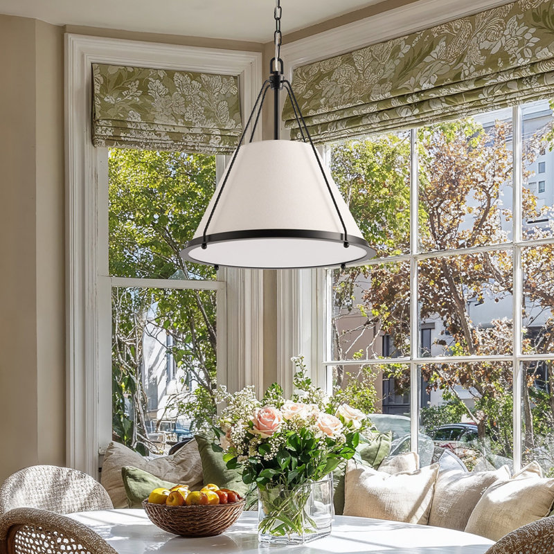 Luminaire suspendu Draven Modern en métal, tissu doré de 17 po à tambour moyen mat à 1 lumière à intensité variable pour cuisine, îlot de cuisine ou salle à manger de style moderne, minimaliste et transitionnel