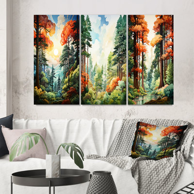 «Redwood Tree Shimmering Heights», 3 pièces sur toile