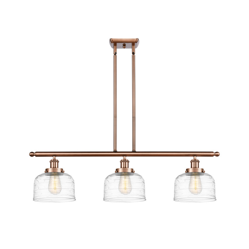 Luminaire suspendu linéaire à 3 lumières pour îlot de cuisine Hada, Cuivre antique, Ampoule non incluse