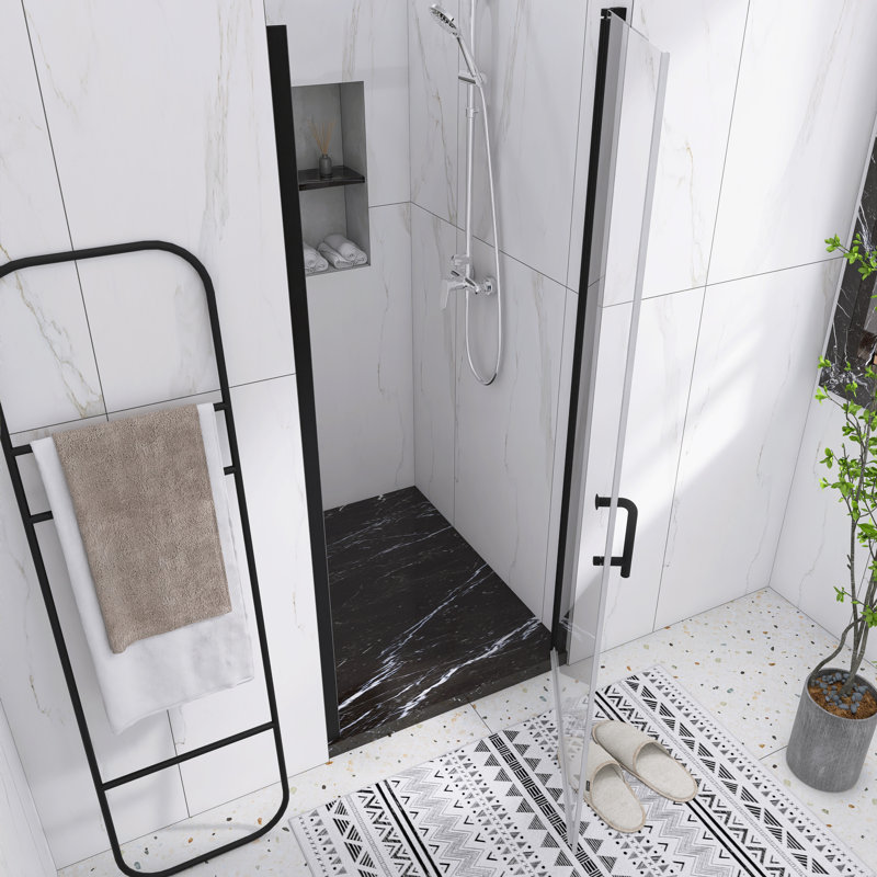 Matte Black 32'' x 72'' Semi-Frameless Pivot Shower Door with Clear Glass