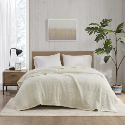 Burlington Ivory Berber Cozy Soft Twin Blanket with Velvet binding