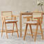 Tabouret de bar confortable en tissu rembourré de mousse avec une structure en bois d'hévéa durable et un dossier en plastique de canne tissé pour le bar et la cuisine-1752042026