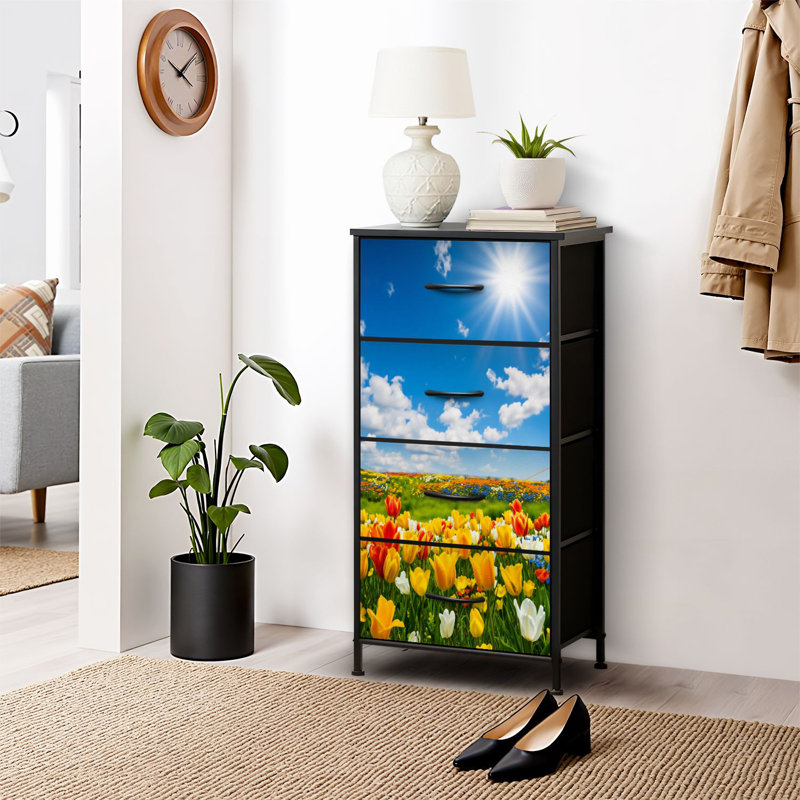 4 Drawer Dresser for Bedroom, Narrow Chest of Drawers, Wooden Top and Study Iron Frame 18"x37.5"-(WxH)