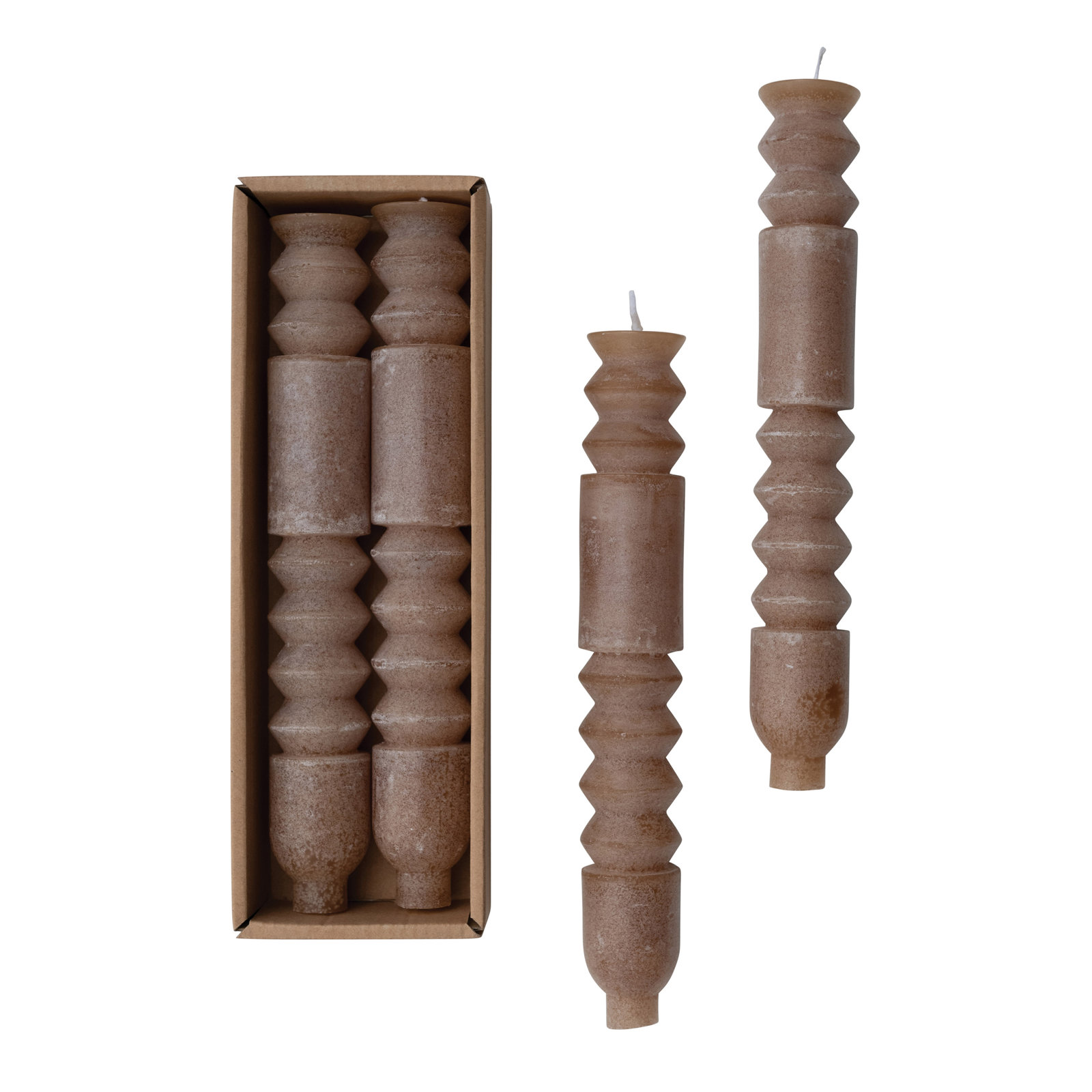Unscented Totem Taper Candle Set, Brown