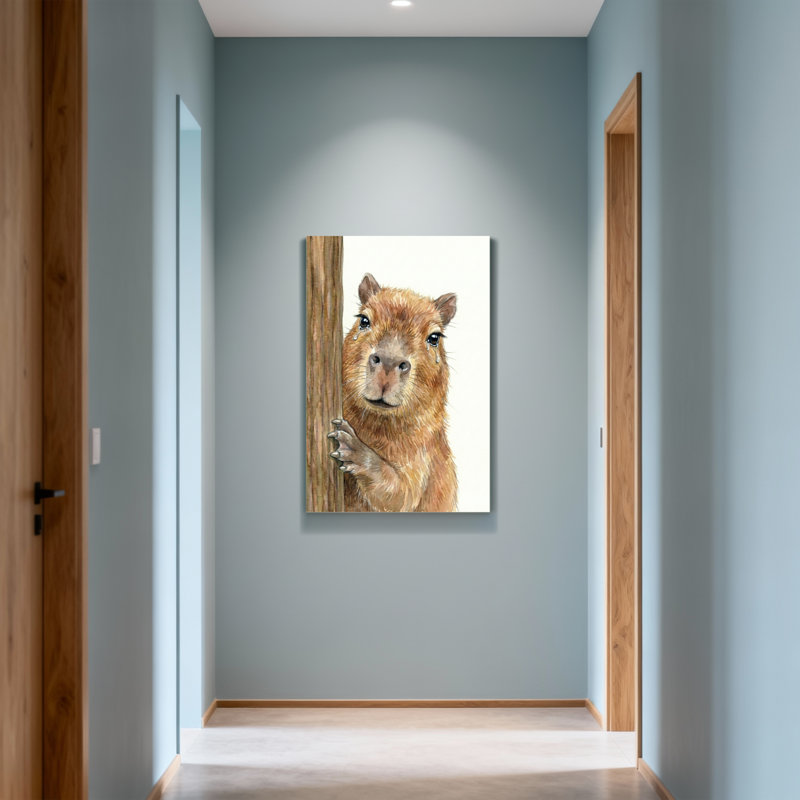 Animaux Capybara furtivement derrière le bois avec des larmes, H 16 po x l 24 po