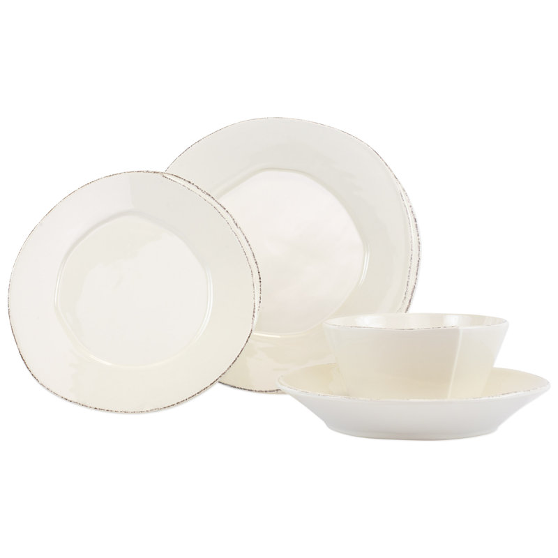 Lastra Handmade Stoneware Dinnerware Set 4 Piece, Linen