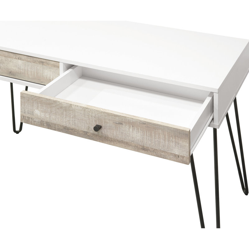 Bureau de chambre en chêne taupe avec 2 tiroirs de rangement et décorations en métal