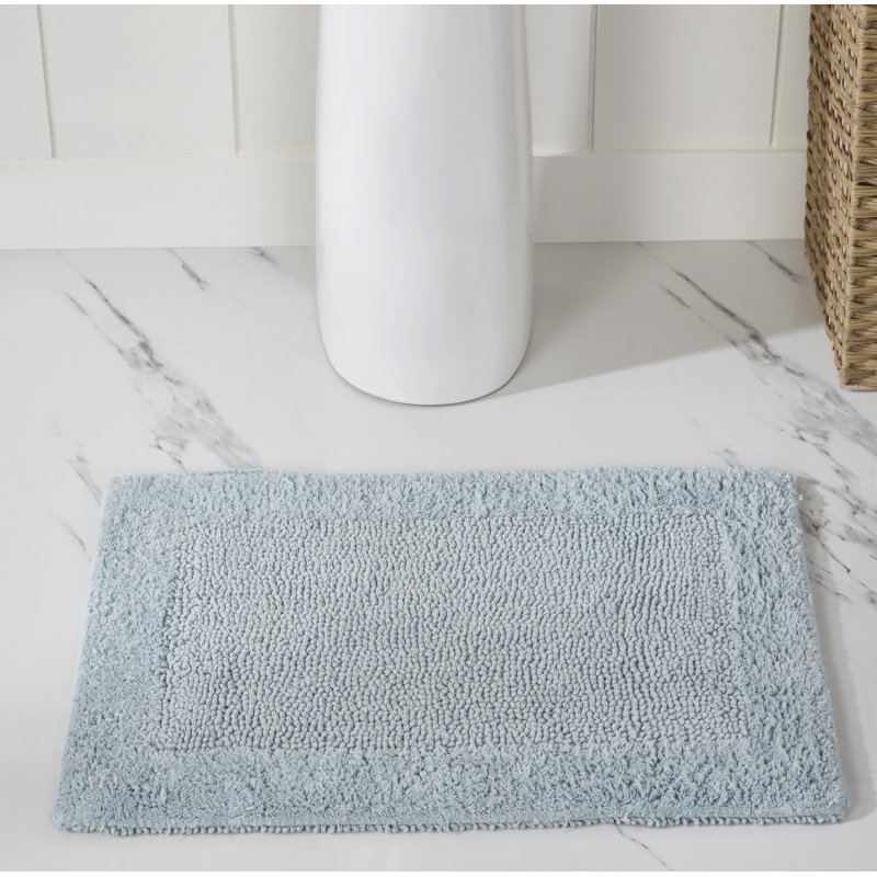 Blue 100% Cotton Reversible Tufted Bathroom Rug Set