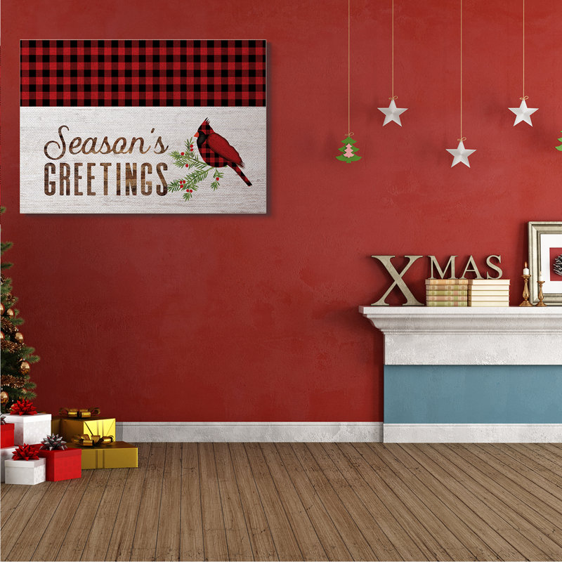 Seasonal Greetings Expression Cardinal rouge, H 36 po x l 48 po, Toile tendue