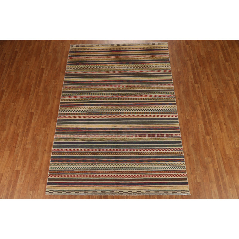Tapis rayé en laine Gabbeh Kashkoli fabriqué à la main 7 x 10