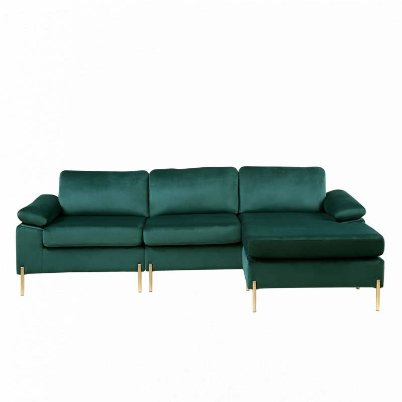 Shannon Velvet Sectional Sofa with Chaise, Green Velvet