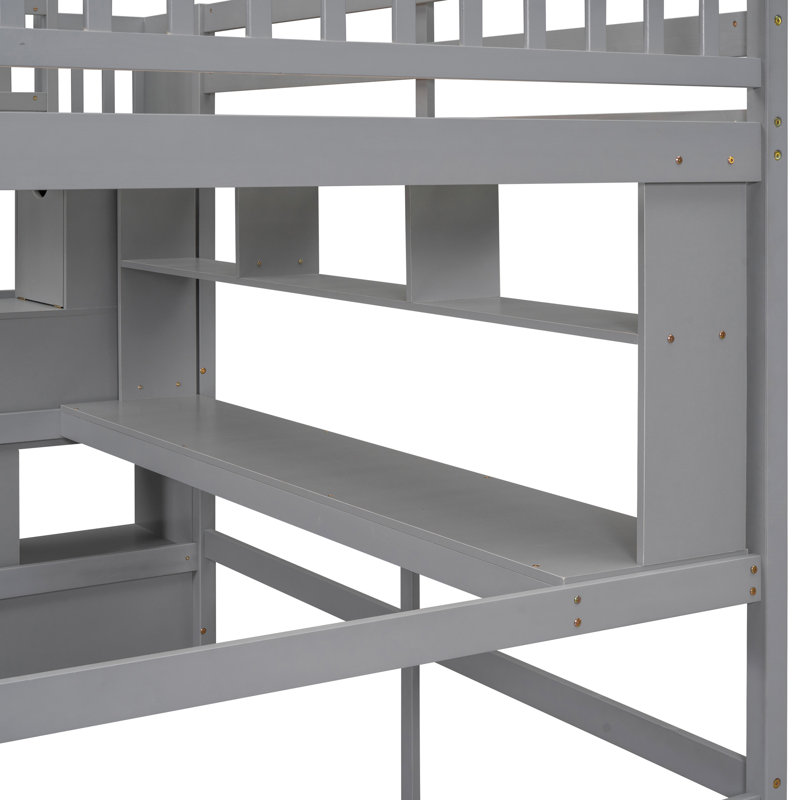 Lit mezzanine avec bureau, tablettes de rangement et escalier