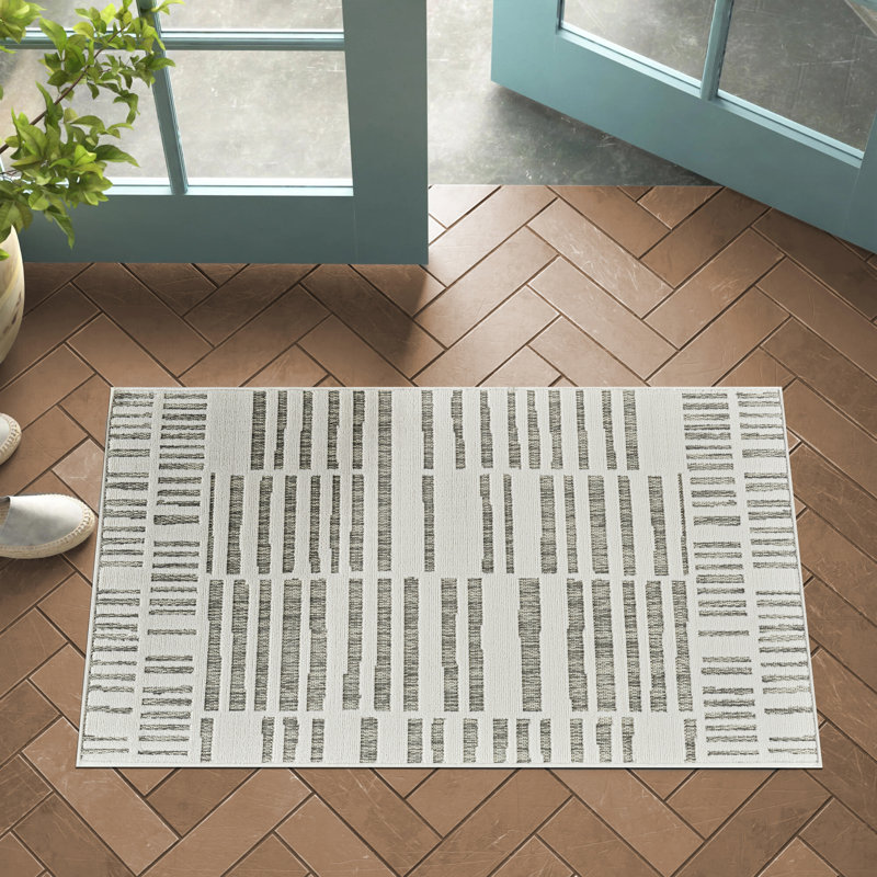 Rug Branch Linea 3' x 5' (2'7" x 4'11") Cream/Beige Striped Indoor Doormat Rug, Contemporary, Low Pile, Stain-Resistant Entry Carpet - Front Door, Mudroom, Hallway and Kitchen